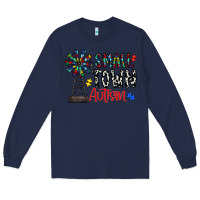Navy small town autism Long Sleeve Tee - CowhideDigitalArt