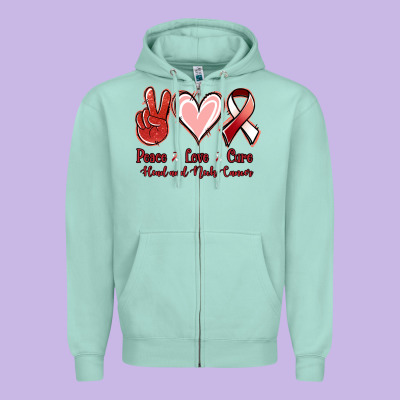 Peace Love Cure Head And Neck Cancer Zipper Hoodie Designed By Jasminsmagicworld
