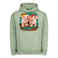 Pigment Oil Green Cute Couple Pigs Urban Hoodie - Bettercallsaul