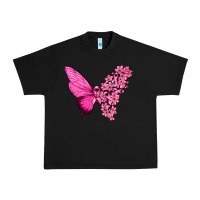 Black Pink Flowers and Breast Cancer Ribbon Butterfly Urban Heavy Tee - texasbilliewilder