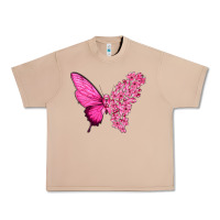 Burro Pink Flowers and Breast Cancer Ribbon Butterfly Urban Heavy Tee - texasbilliewilder