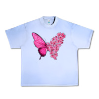 Grape Ice Pink Flowers and Breast Cancer Ribbon Butterfly Urban Heavy Tee - texasbilliewilder