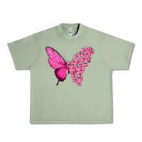 Oil Green Pink Flowers and Breast Cancer Ribbon Butterfly Urban Heavy Tee - texasbilliewilder