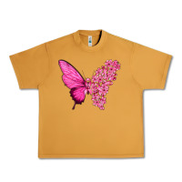 Peanut Butter Pink Flowers and Breast Cancer Ribbon Butterfly Urban Heavy Tee - texasbilliewilder
