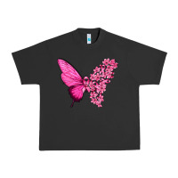 Pigment Black Pink Flowers and Breast Cancer Ribbon Butterfly Urban Heavy Tee - texasbilliewilder
