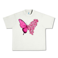 Pistachio Pink Flowers and Breast Cancer Ribbon Butterfly Urban Heavy Tee - texasbilliewilder