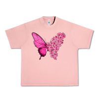Salmon Pink Flowers and Breast Cancer Ribbon Butterfly Urban Heavy Tee - texasbilliewilder