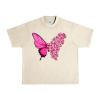 Pink Flowers And Breast Cancer Ribbon Butterfly Urban Heavy Tee | Teevron