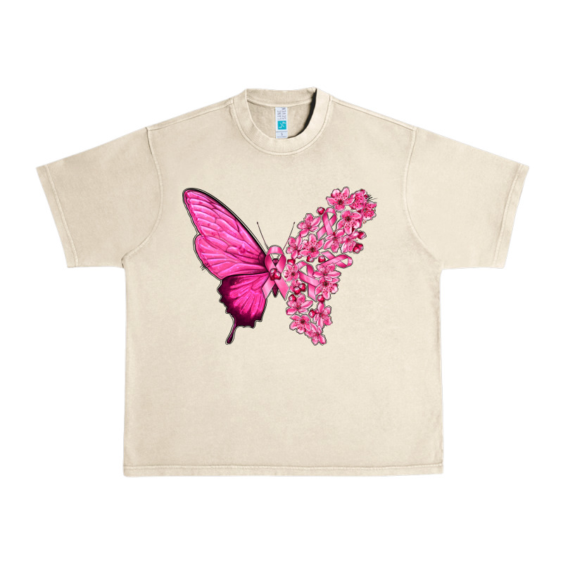 Pink Flowers And Breast Cancer Ribbon Butterfly Urban Heavy Tee by texasbilliewilder | Teevron