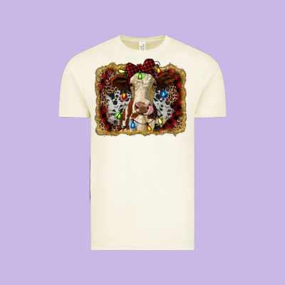 Heifer Cow Christmas Western Background Vintage Tee Designed By Ranaportraitstore