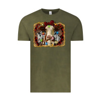 Vintage Olive heifer cow christmas western background Vintage Tee - RanaPortraitStore