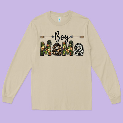 Boy Mama Long Sleeve Tee Designed By Cowhidedigitalart