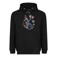 Black floral stethoscope Heavyweight Hoodie - MaliasSmallBusiness