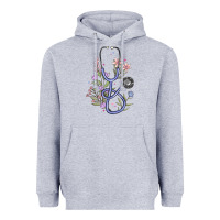 Heather Grey floral stethoscope Heavyweight Hoodie - MaliasSmallBusiness