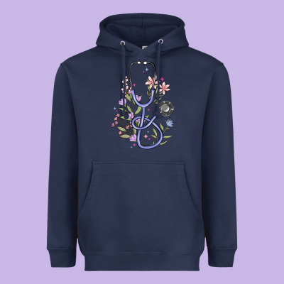 Floral Stethoscope Heavyweight Hoodie Designed By Maliassmallbusiness