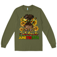 Army Green celebrate juneteenth black woman bun Long Sleeve Tee - HRA Design Shop