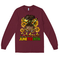 Burgundy celebrate juneteenth black woman bun Long Sleeve Tee - HRA Design Shop