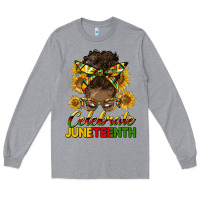 Heather Grey celebrate juneteenth black woman bun Long Sleeve Tee - HRA Design Shop