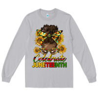 Celebrate Juneteenth Black Woman Bun Long Sleeve Tee | Teevron