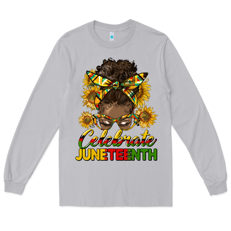 Celebrate Juneteenth Black Woman Bun Long Sleeve Tee by HRA Design Shop | Teevron