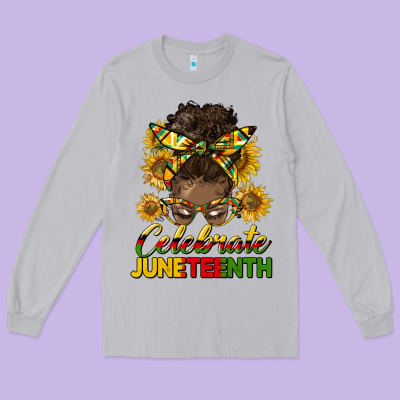 Celebrate Juneteenth Black Woman Bun Long Sleeve Tee Designed By Hra Design Shop
