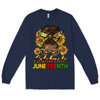 Navy celebrate juneteenth black woman bun Long Sleeve Tee - HRA Design Shop