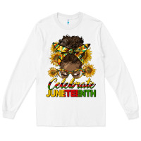 White celebrate juneteenth black woman bun Long Sleeve Tee - HRA Design Shop