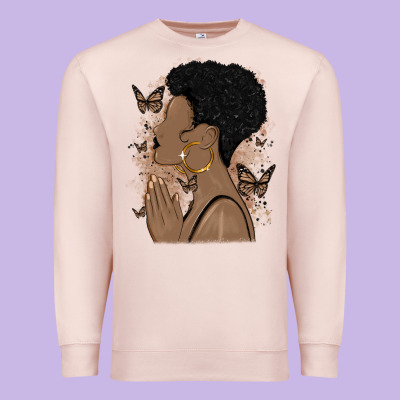 Black Woman Praying Premium Sweatshirt Designed By Maliassmallbusiness