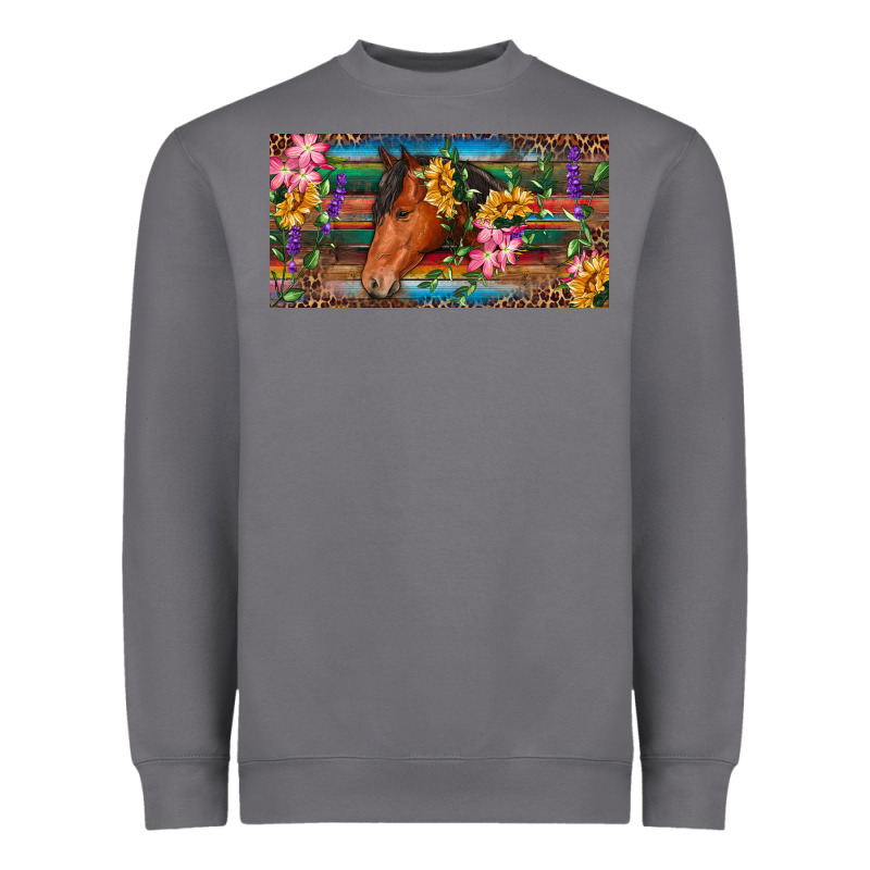 Brown Horse With Flowers And Leopard Heavyweight Sweatshirt by RanaPortraitStore | Teevron