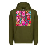 Army Green valentines day with love coffee cups  seamless pattern bbs Premium Hoodie - BundleAndBundleShop