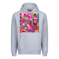 Heather Grey valentines day with love coffee cups  seamless pattern bbs Premium Hoodie - BundleAndBundleShop