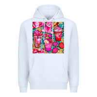 White valentines day with love coffee cups  seamless pattern bbs Premium Hoodie - BundleAndBundleShop