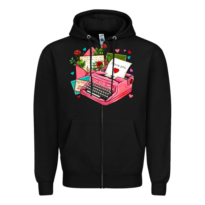 Pink Typewriter And Letters Zipper Hoodie by AdoDesignShop | Teevron