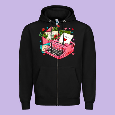Pink Typewriter And Letters Zipper Hoodie Designed By Adodesignshop