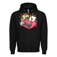 Black pink typewriter and letters Zipper Hoodie - AdoDesignShop