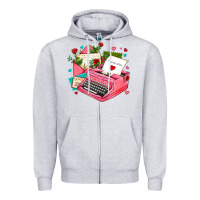 Heather Grey pink typewriter and letters Zipper Hoodie - AdoDesignShop