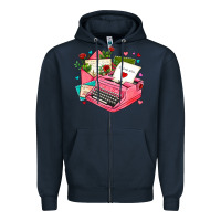Navy pink typewriter and letters Zipper Hoodie - AdoDesignShop