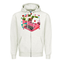 Oatmeal Heather pink typewriter and letters Zipper Hoodie - AdoDesignShop