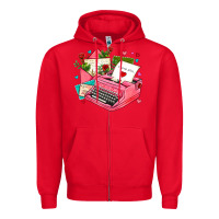 Red pink typewriter and letters Zipper Hoodie - AdoDesignShop