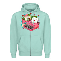 Seafoam pink typewriter and letters Zipper Hoodie - AdoDesignShop