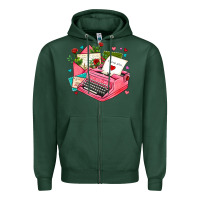 Sports Green pink typewriter and letters Zipper Hoodie - AdoDesignShop