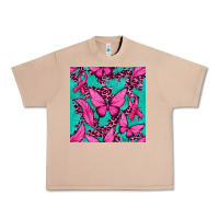 Burro Pink Butterfly with Ribbon Cancer Urban Heavy Tee - texasbilliewilder