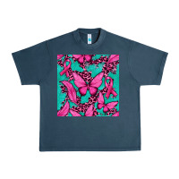 Midnight Navy Pink Butterfly with Ribbon Cancer Urban Heavy Tee - texasbilliewilder