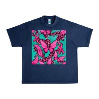 Navy Pink Butterfly with Ribbon Cancer Urban Heavy Tee - texasbilliewilder