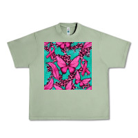 Oil Green Pink Butterfly with Ribbon Cancer Urban Heavy Tee - texasbilliewilder