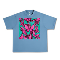 Pebble Blue Pink Butterfly with Ribbon Cancer Urban Heavy Tee - texasbilliewilder