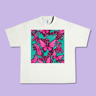 Pink Butterfly With Ribbon Cancer Urban Heavy Tee Designed By Texasbilliewilder
