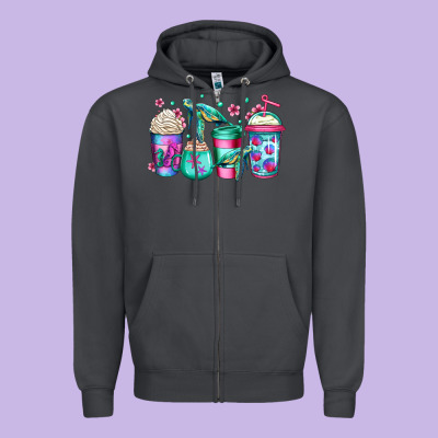 Turtle Coffee Cups Zipper Hoodie Designed By Jasminsmagicworld