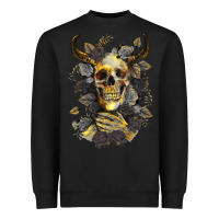 Black Bull Human Skull With Gold Roses Heavyweight Sweatshirt - RanaPortraitStore