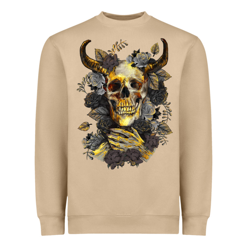 Bull Human Skull With Gold Roses Heavyweight Sweatshirt by RanaPortraitStore | Teevron